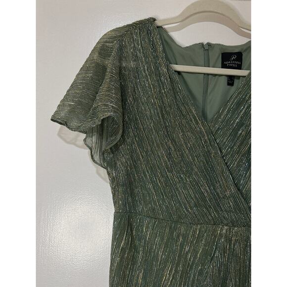 Adrianna Papell Metallic Crinkle Midi Dress Green Slate Size 4 NWT Dressy - Picture 6 of 16
